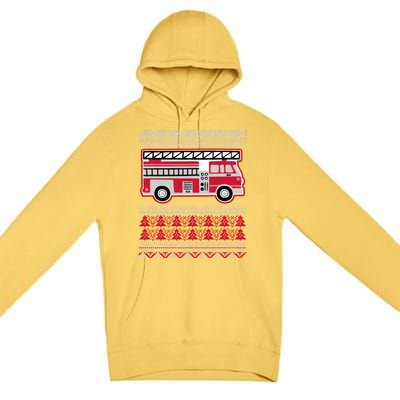 Firetruck Ladder Ugly Christmas Premium Pullover Hoodie