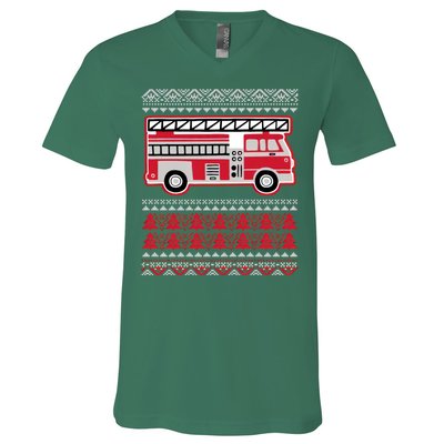 Firetruck Ladder Ugly Christmas V-Neck T-Shirt