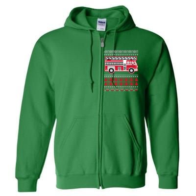 Firetruck Ladder Ugly Christmas Full Zip Hoodie