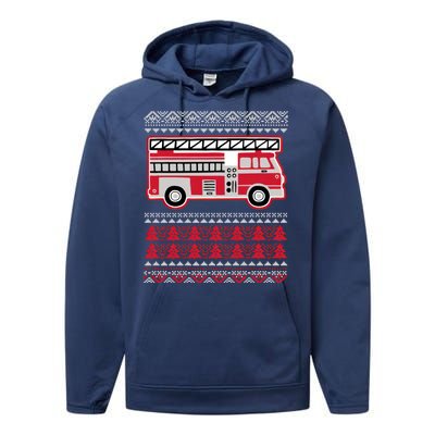 Firetruck Ladder Ugly Christmas Performance Fleece Hoodie