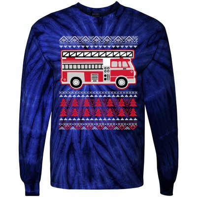 Firetruck Ladder Ugly Christmas Tie-Dye Long Sleeve Shirt