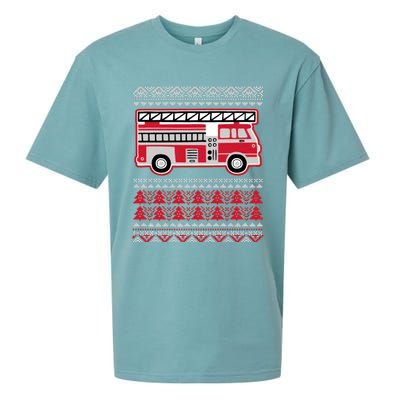 Firetruck Ladder Ugly Christmas Sueded Cloud Jersey T-Shirt