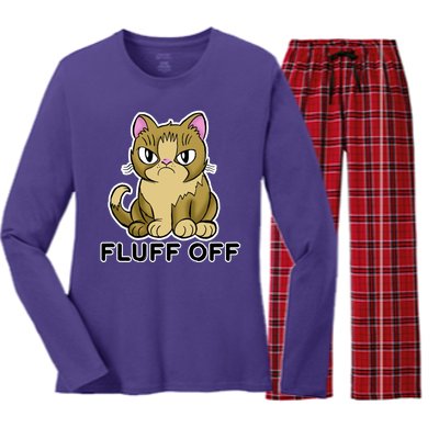 Fluff Off Funny Cat Women's Long Sleeve Flannel Pajama Set 