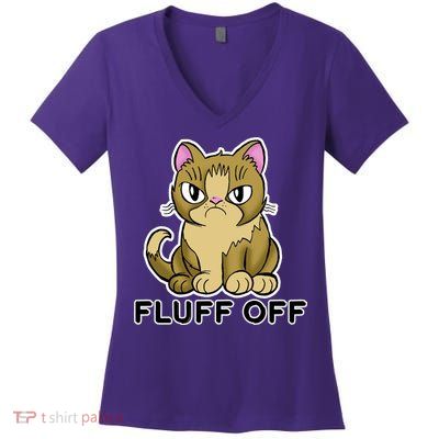 Fluff Off Funny Cat Women's V-Neck T-Shirt
