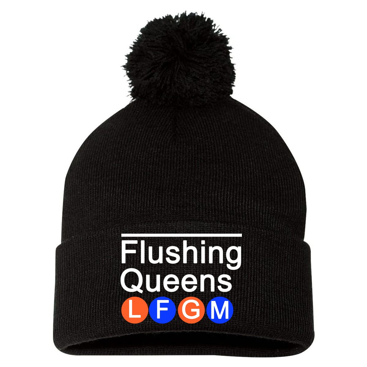 Flushing Queens LFGM Pom Pom 12in Knit Beanie
