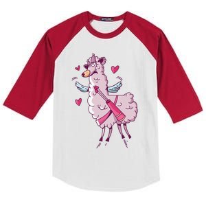 Funny Llama Valentines Day Alpaca Meaningful Gift Kids Colorblock Raglan Jersey