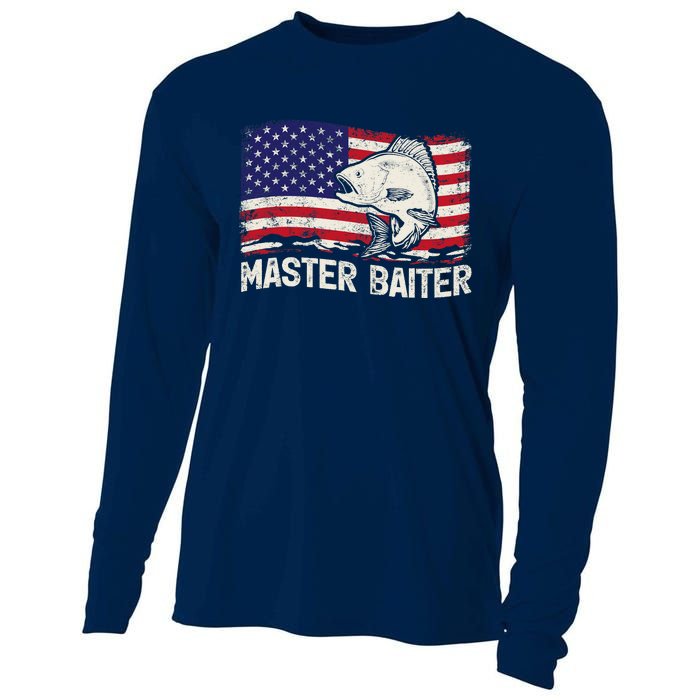 Fishing Lover Vintage American Flag Master Baiter Cooling Performance Long Sleeve Crew