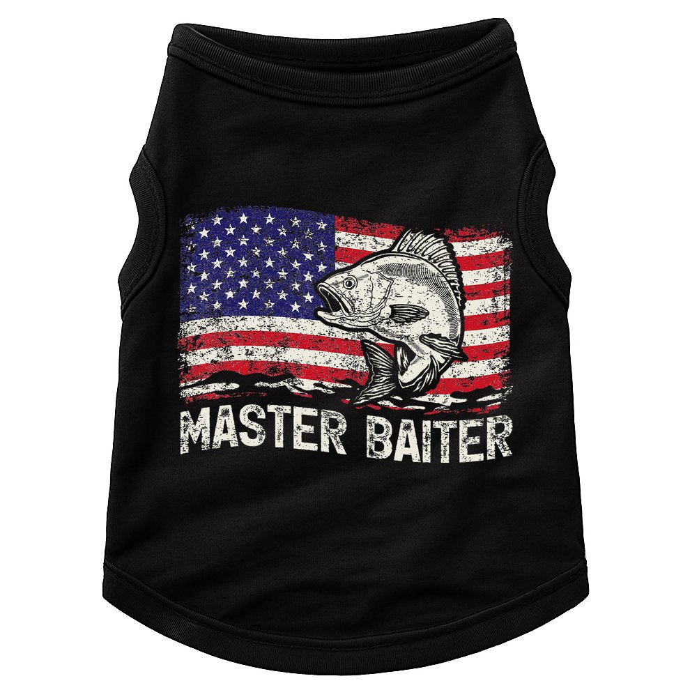 Fishing Lover Vintage American Flag Master Baiter Doggie Tank