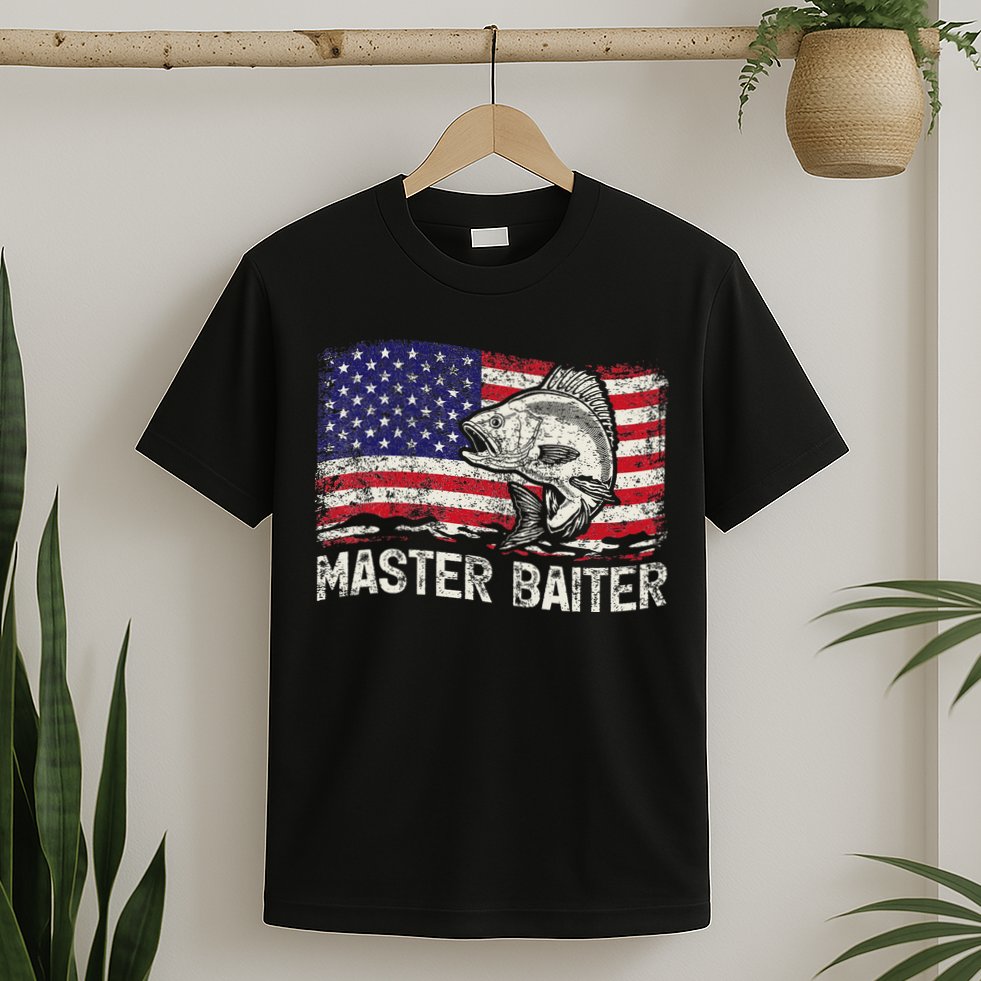 Fishing Lover Vintage American Flag Master Baiter T-Shirt