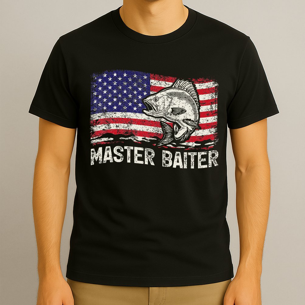 Fishing Lover Vintage American Flag Master Baiter T-Shirt