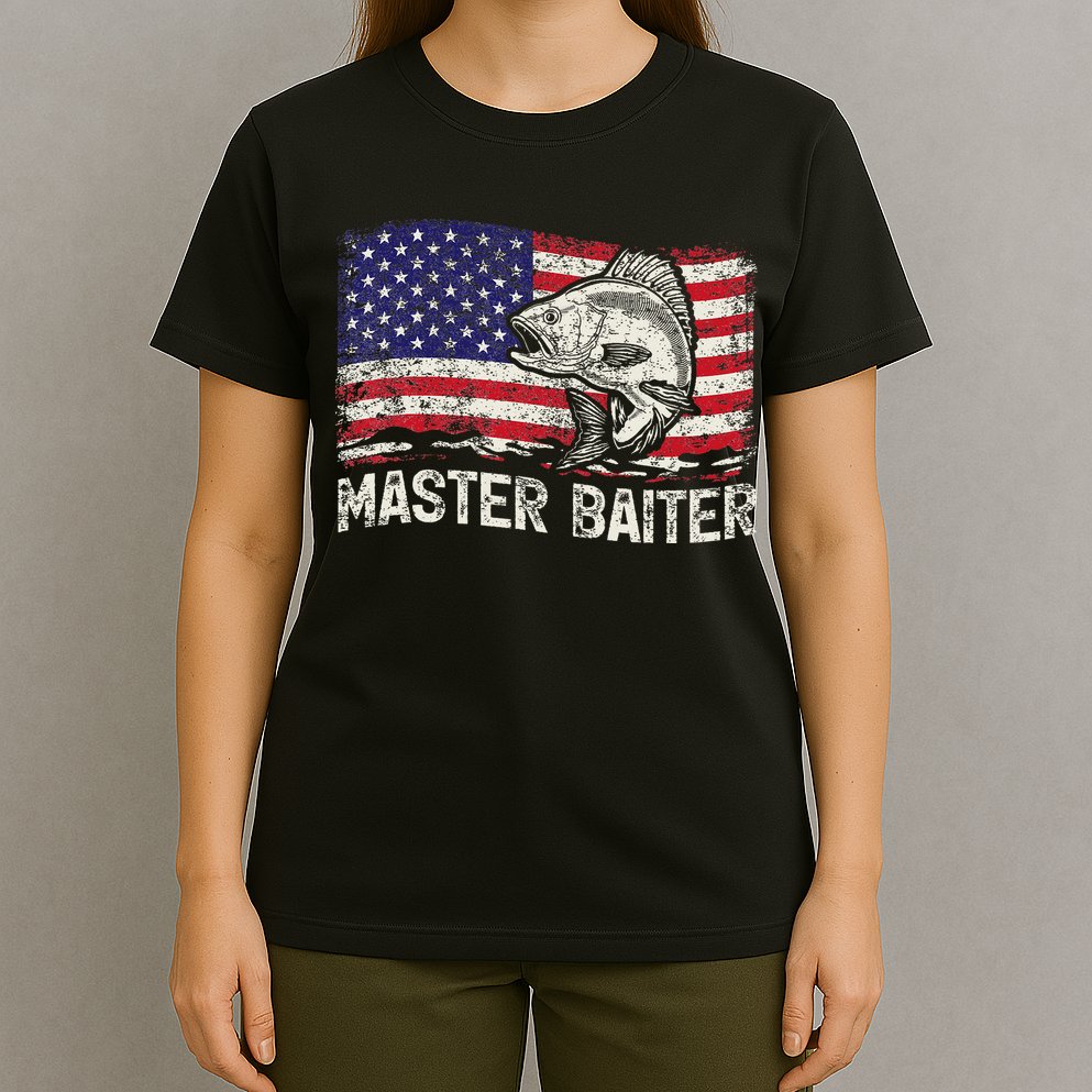 Fishing Lover Vintage American Flag Master Baiter T-Shirt
