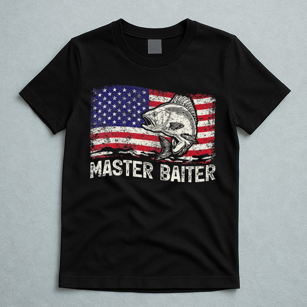 Fishing Lover Vintage American Flag Master Baiter T-Shirt