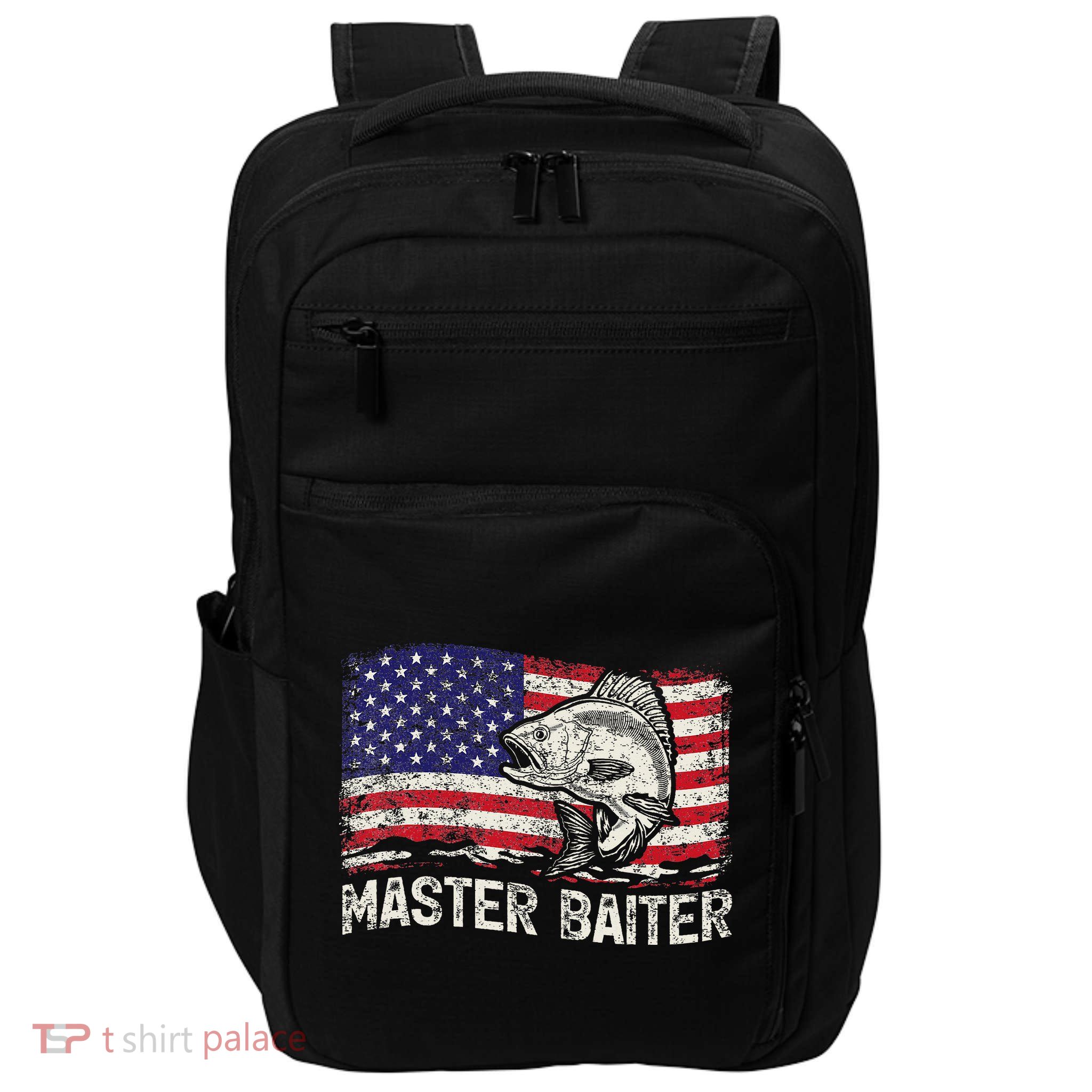 Fishing Lover Vintage American Flag Master Baiter Impact Tech Backpack