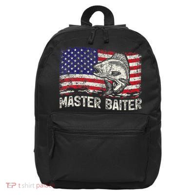 Fishing Lover Vintage American Flag Master Baiter 16 in Basic Backpack