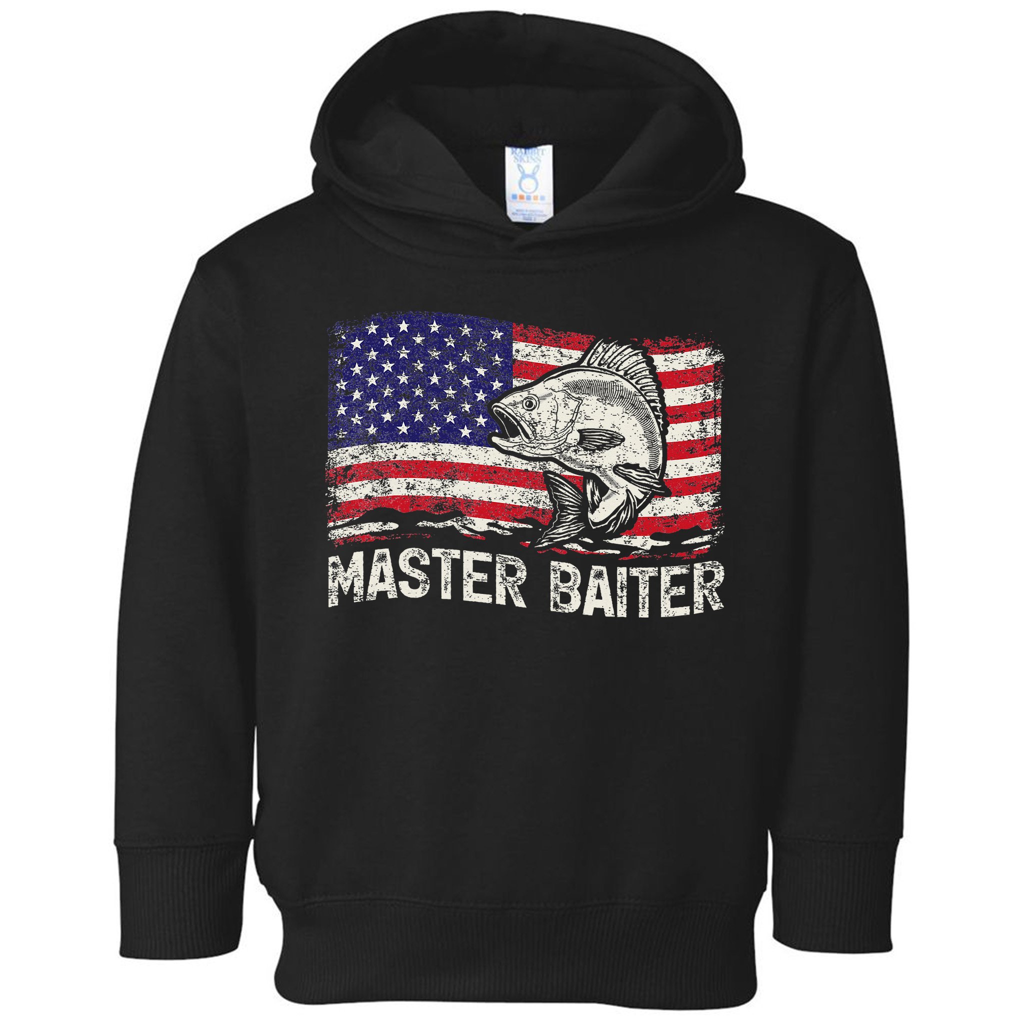 Fishing Lover Vintage American Flag Master Baiter Toddler Hoodie