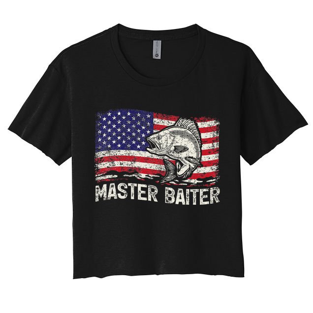 Fishing Lover Vintage American Flag Master Baiter Crop Top