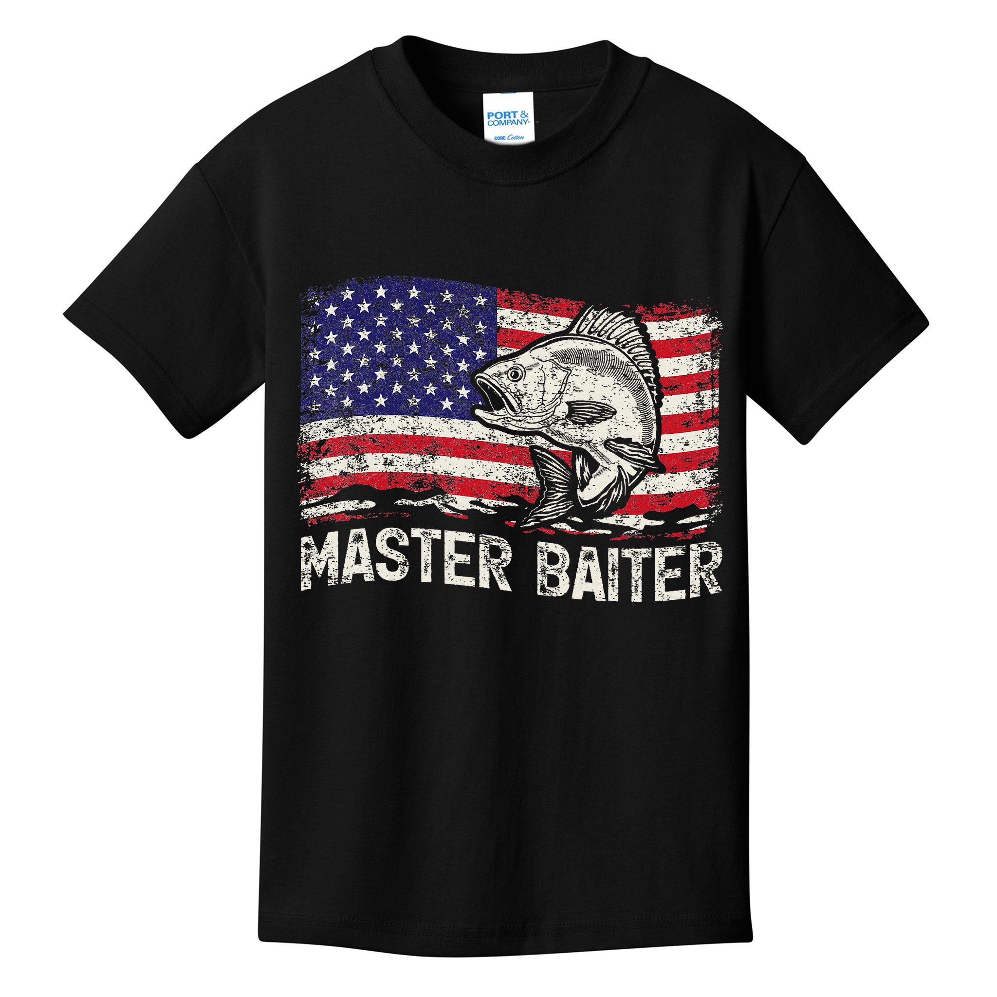 Fishing Lover Vintage American Flag Master Baiter Kids T-Shirt