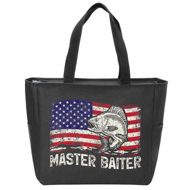 Fishing Lover Vintage American Flag Master Baiter Zip Tote Bag