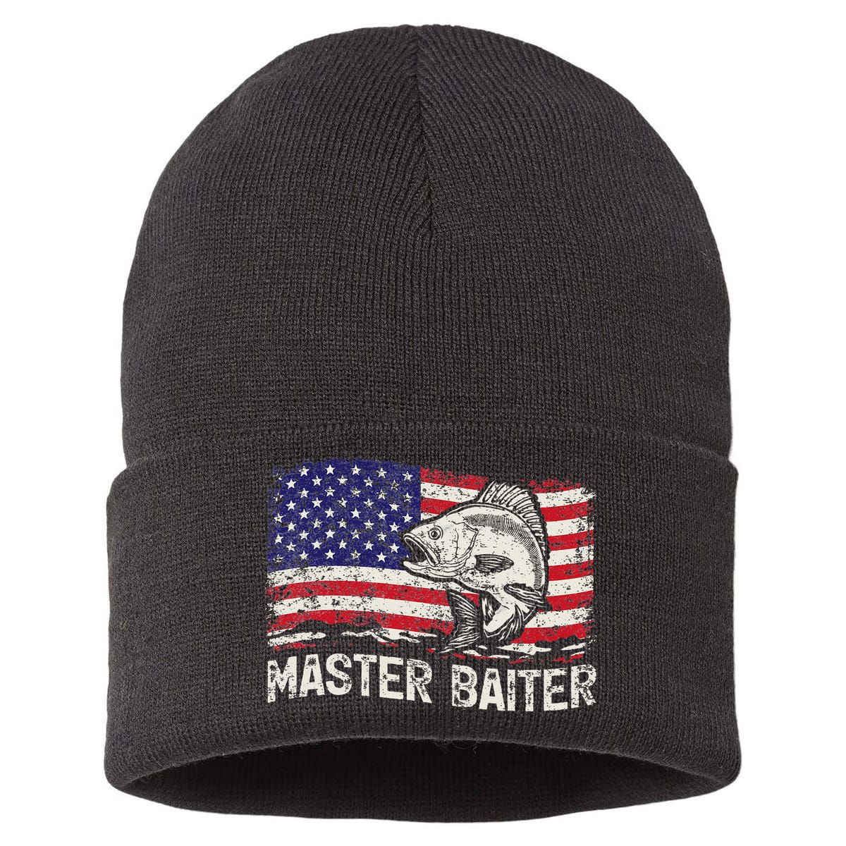 Fishing Lover Vintage American Flag Master Baiter Sustainable Knit Beanie