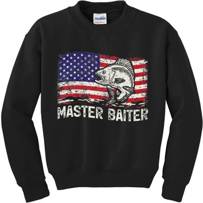 Fishing Lover Vintage American Flag Master Baiter Kids Sweatshirt