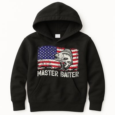 Fishing Lover Vintage American Flag Master Baiter Kids Hoodie
