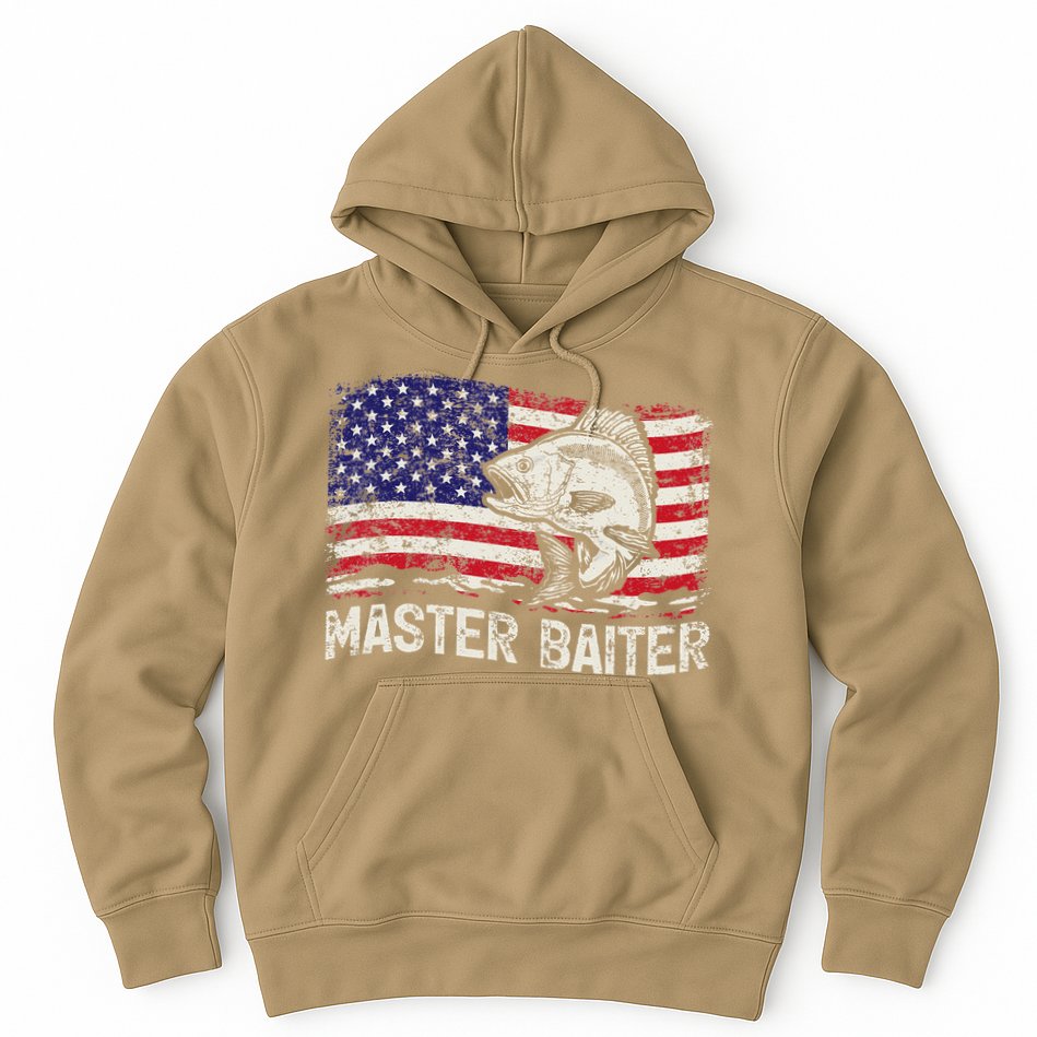 Fishing Lover Vintage American Flag Master Baiter Hoodie
