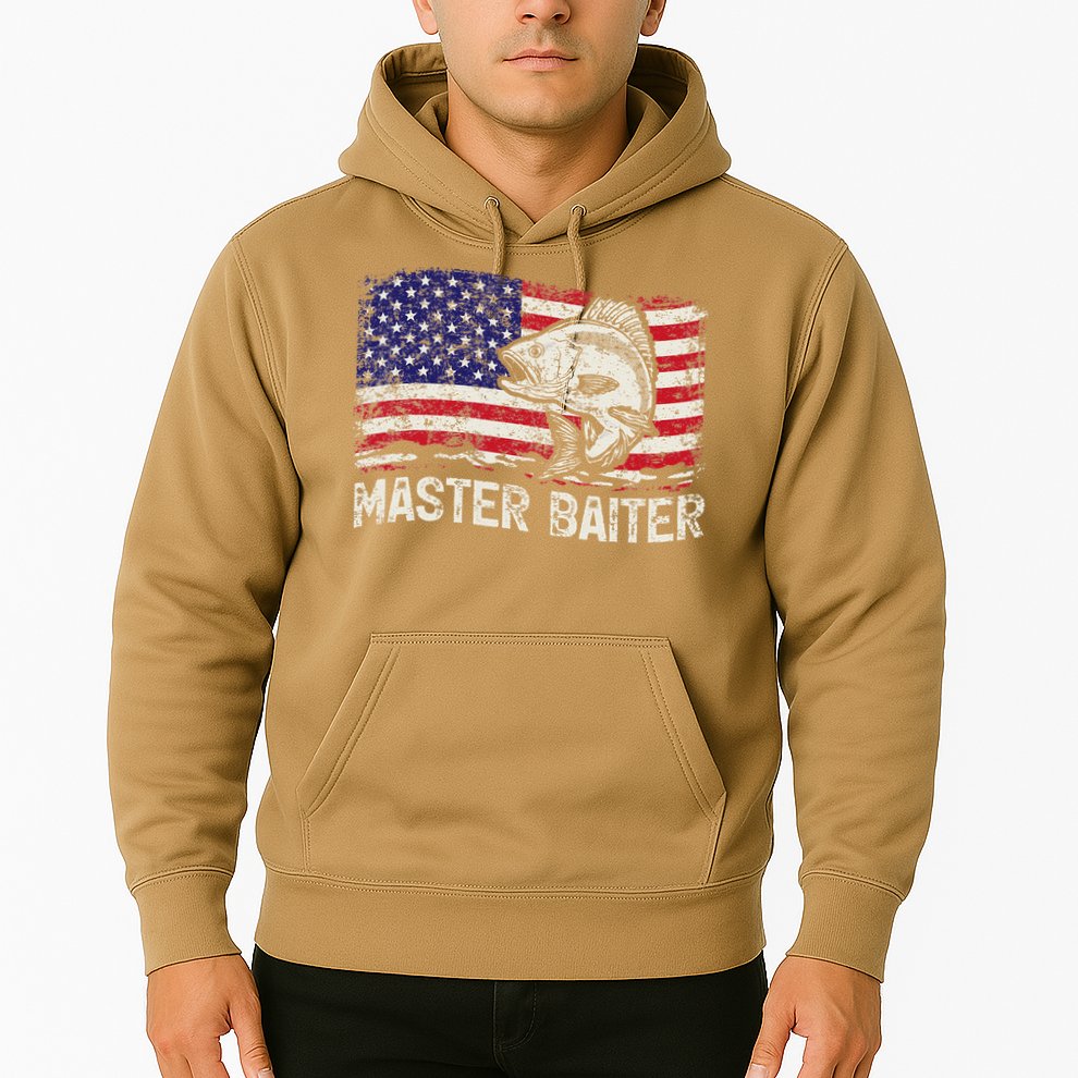 Fishing Lover Vintage American Flag Master Baiter Hoodie