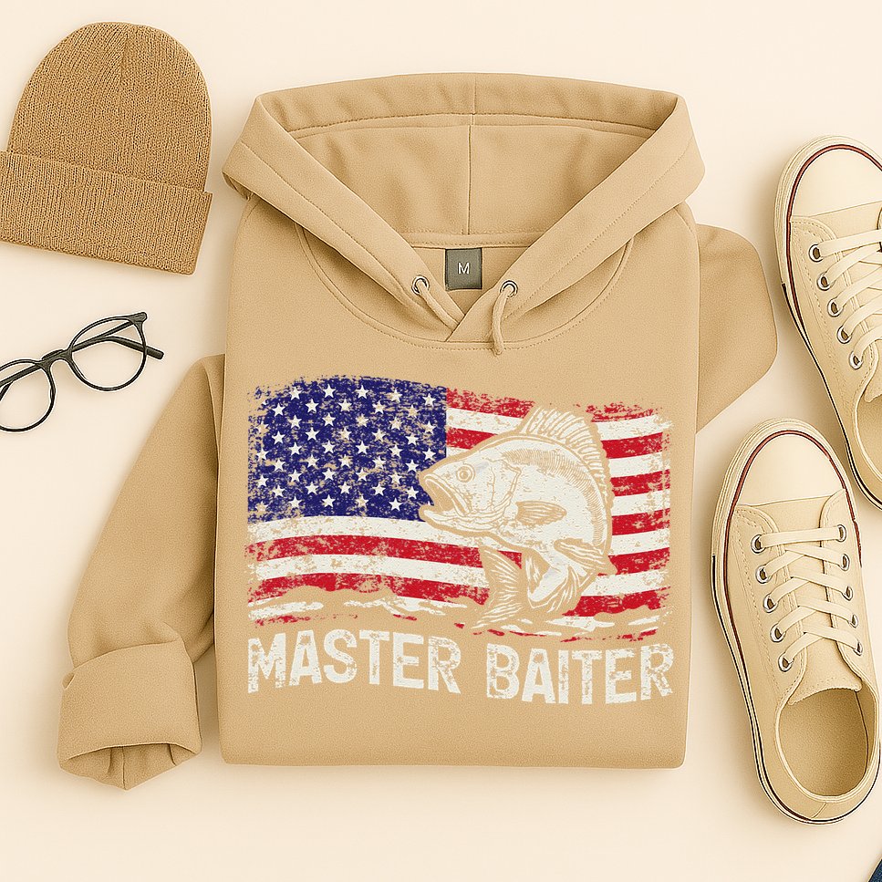Fishing Lover Vintage American Flag Master Baiter Hoodie