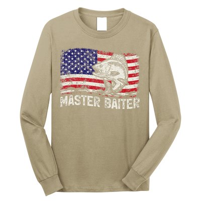 Fishing Lover Vintage American Flag Master Baiter Long Sleeve Shirt
