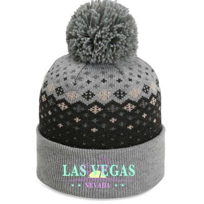 Funny Las Vegas Retro Sunset Palm Trees 1 The Baniff Cuffed Pom Beanie