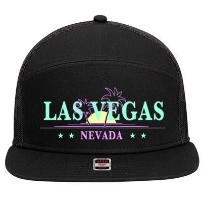 Funny Las Vegas Retro Sunset Palm Trees 1 7 Panel Mesh Trucker Snapback Hat