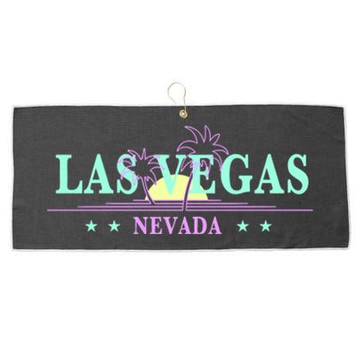 Funny Las Vegas Retro Sunset Palm Trees 1 Large Microfiber Waffle Golf Towel