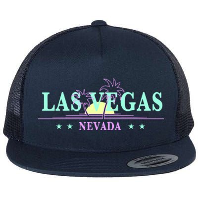 Funny Las Vegas Retro Sunset Palm Trees 1 Flat Bill Trucker Hat