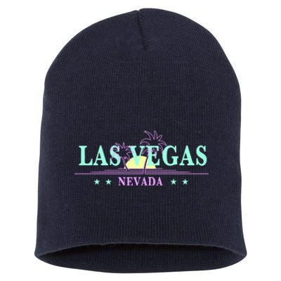 Funny Las Vegas Retro Sunset Palm Trees 1 Short Acrylic Beanie