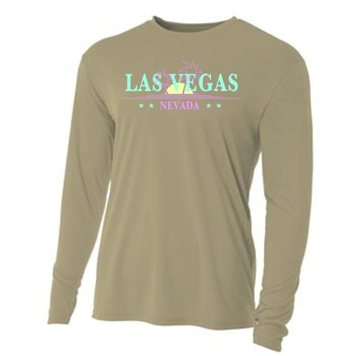 Funny Las Vegas Retro Sunset Palm Trees 1 Cooling Performance Long Sleeve Crew