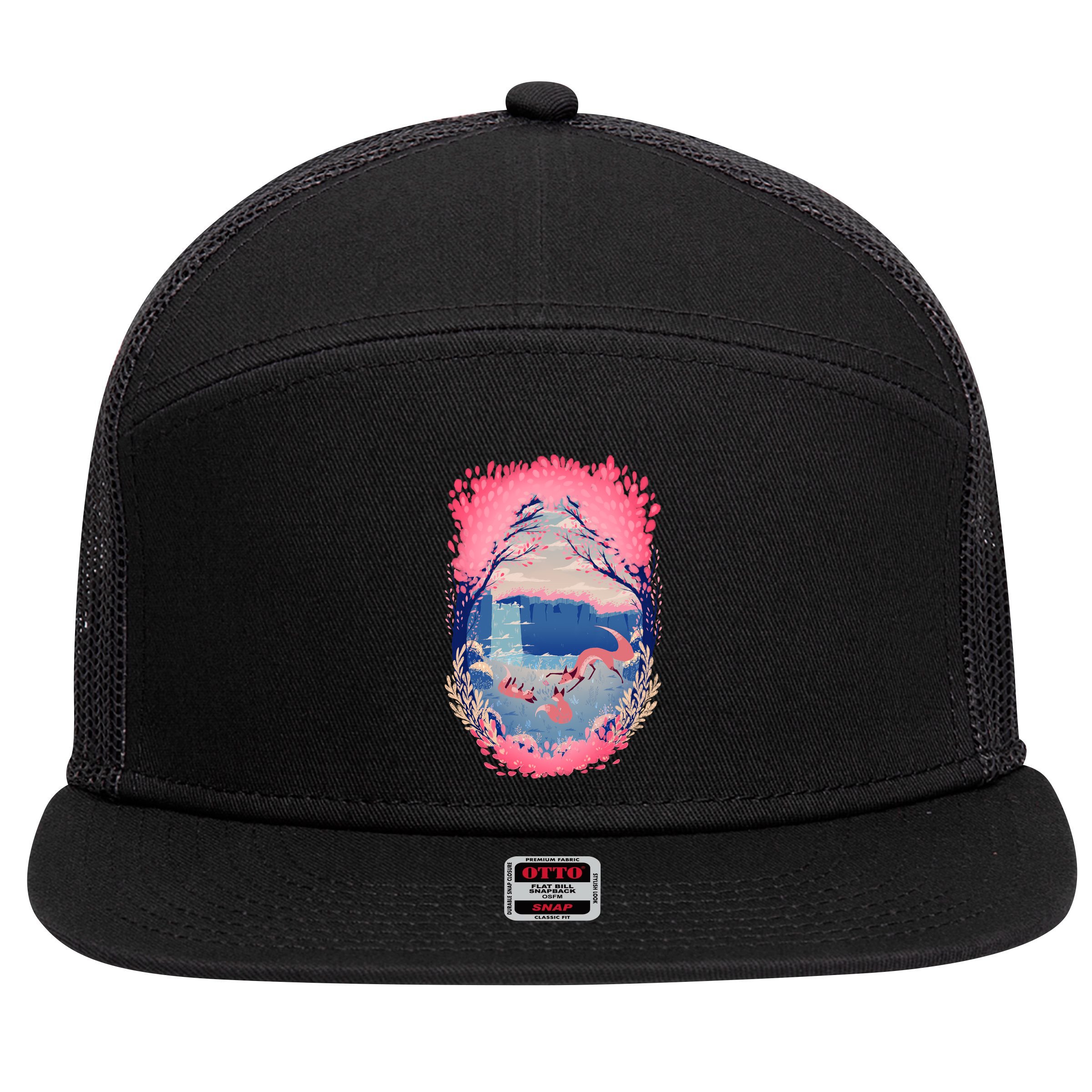 Fox Life View Illustration 7 Panel Mesh Trucker Snapback Hat