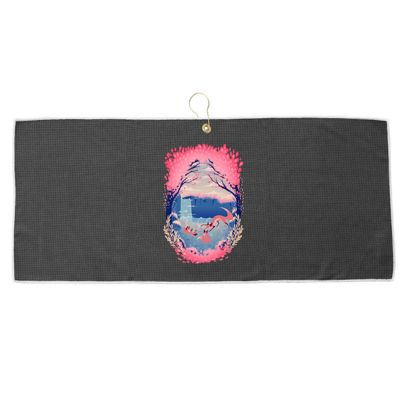 Fox Life View Illustration Large Microfiber Waffle Golf Towel