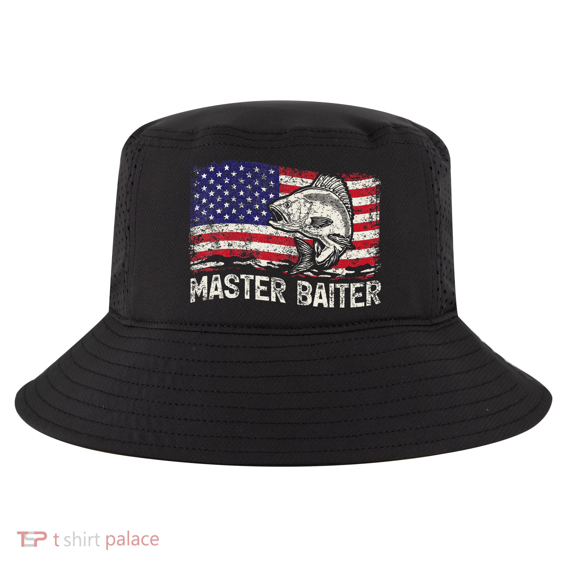 Fishing Lover Vintage American Flag Master Baiter Cool Comfort Performance Bucket Hat