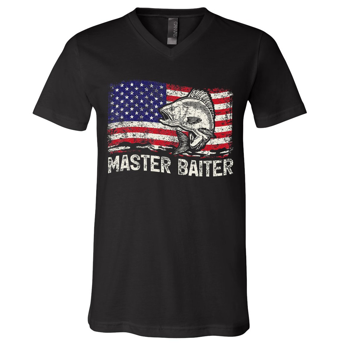 Fishing Lover Vintage American Flag Master Baiter V-Neck T-Shirt