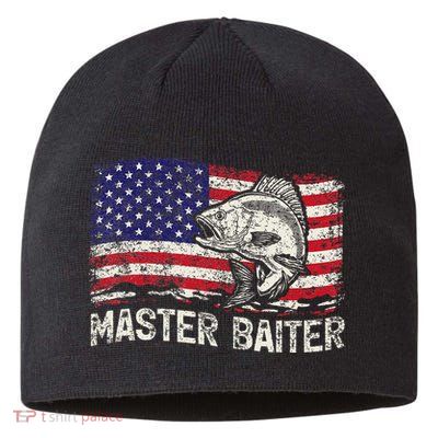 Fishing Lover Vintage American Flag Master Baiter Sustainable Beanie