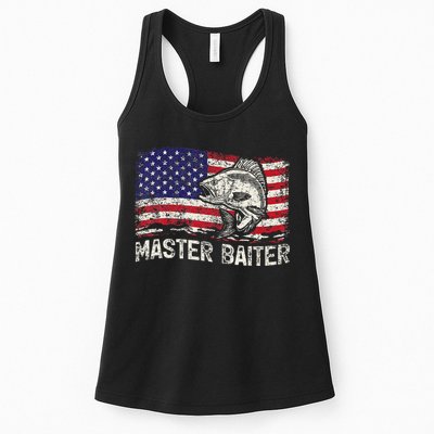 Fishing Lover Vintage American Flag Master Baiter Womens Tank Top