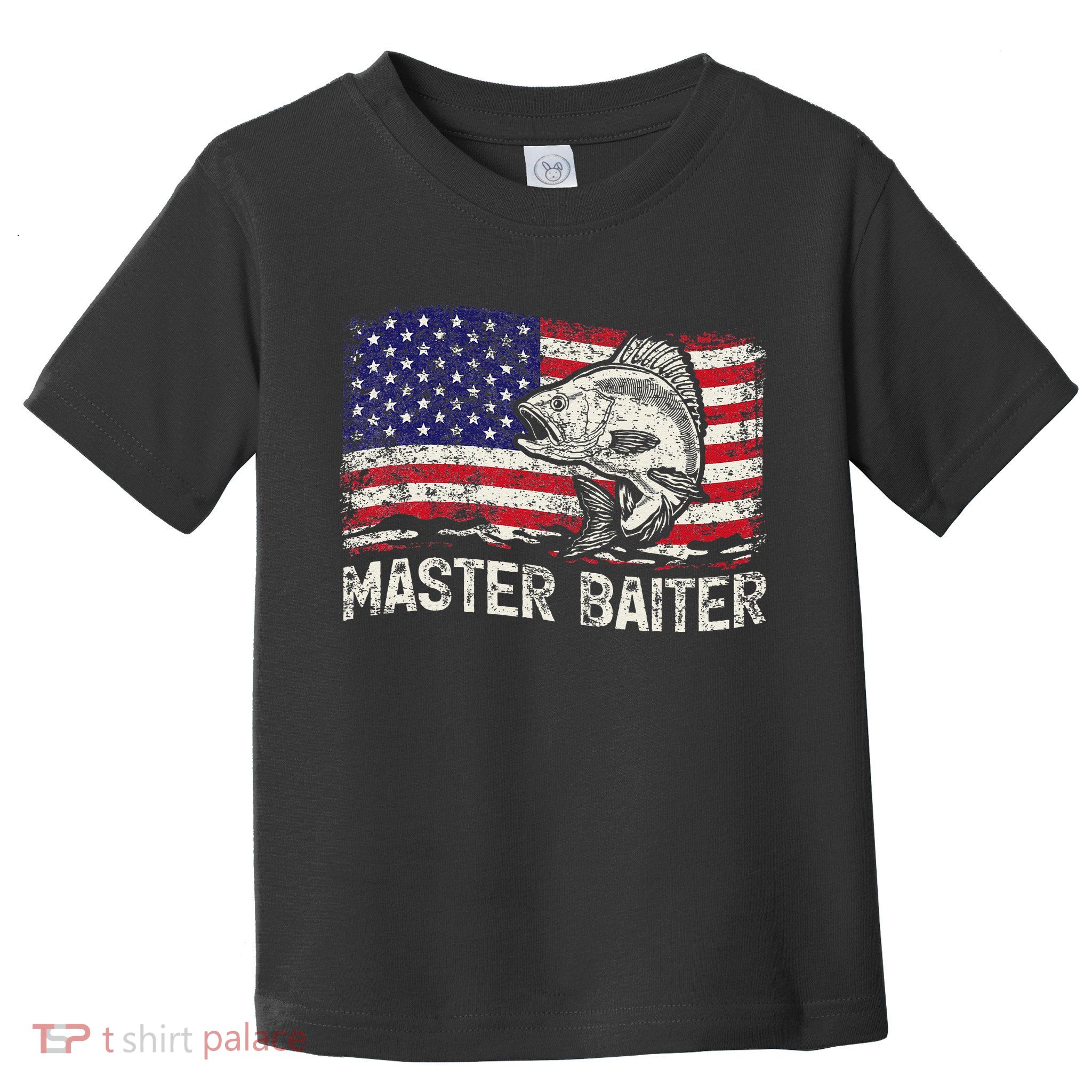 Fishing Lover Vintage American Flag Master Baiter Toddler T-Shirt