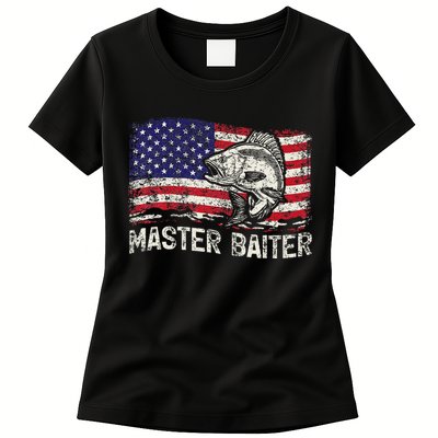 Fishing Lover Vintage American Flag Master Baiter Womens T-Shirt