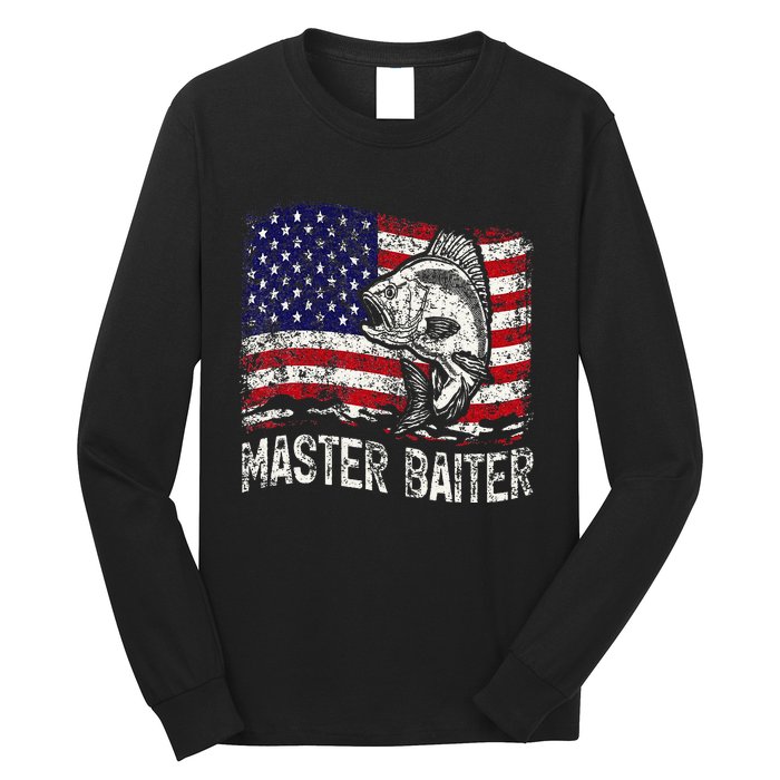 Fishing Lover Vintage American Flag Master Baiter Long Sleeve Shirt