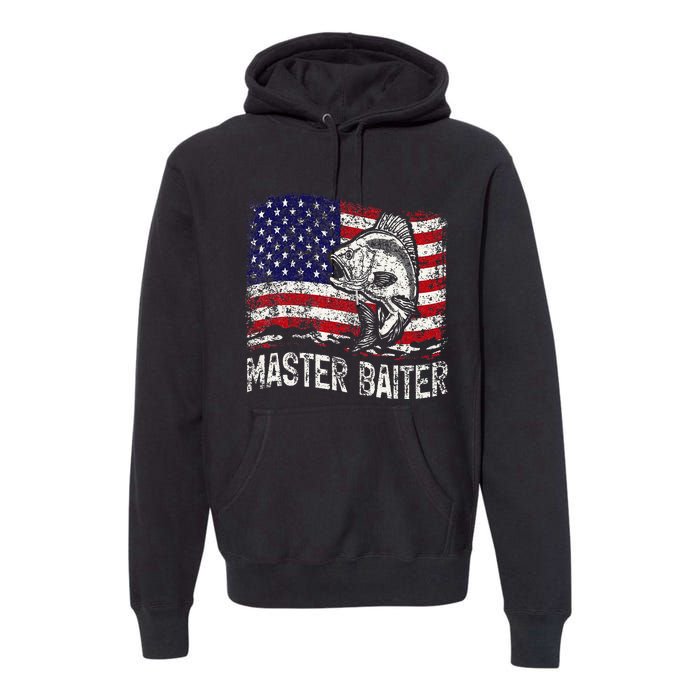 Fishing Lover Vintage American Flag Master Baiter Premium Hoodie