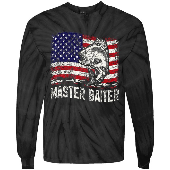 Fishing Lover Vintage American Flag Master Baiter Tie-Dye Long Sleeve Shirt