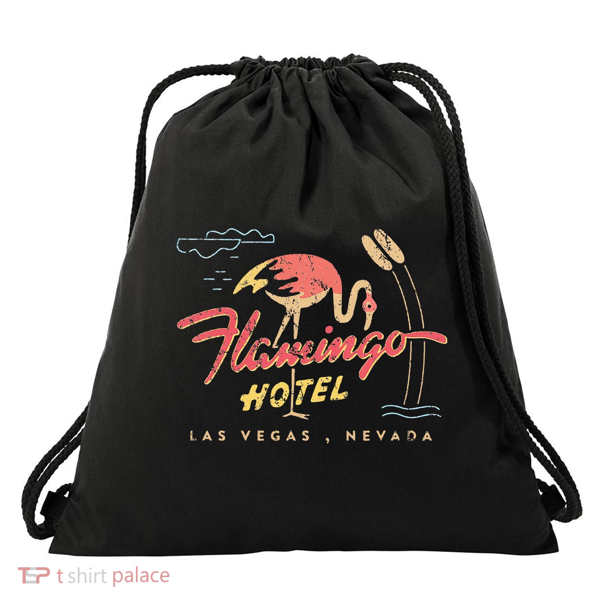 Flamingo Las Vegas Hotel Casino Retro Drawstring Bag