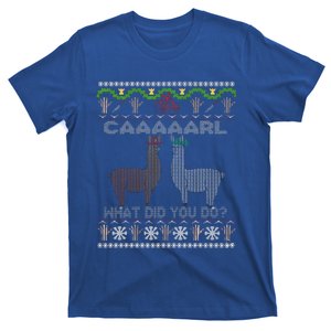 Funny Llama With Hats Christmas Look Carl What Did You Do T-Shirt