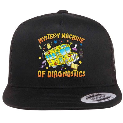 Funny Lab Week 2025 Retro Mystery Machine Of Diagnostics Flat Bill Trucker Hat