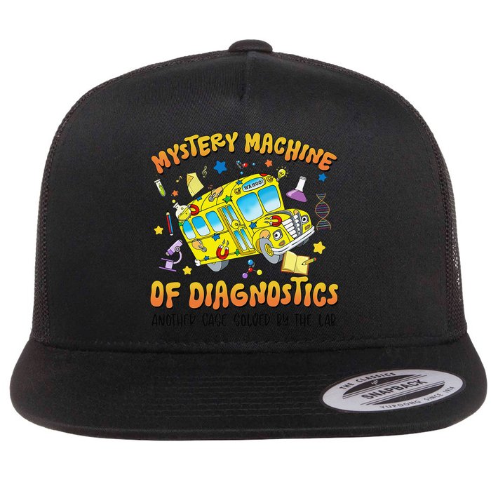 Funny Lab Week 2025 Retro Mystery Machine Of Diagnostics Flat Bill Trucker Hat